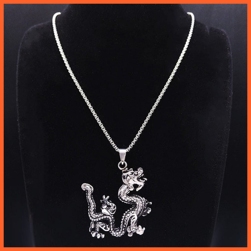 whatagift.uk Silver Stainless Steel Dragon Chain Necklaces