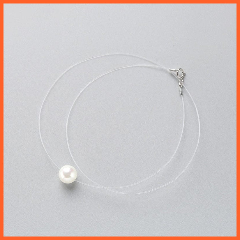 whatagift.com.au Silver Zircon Crystal Pearl Pendant Choker Necklace With Transparent Fishing Line