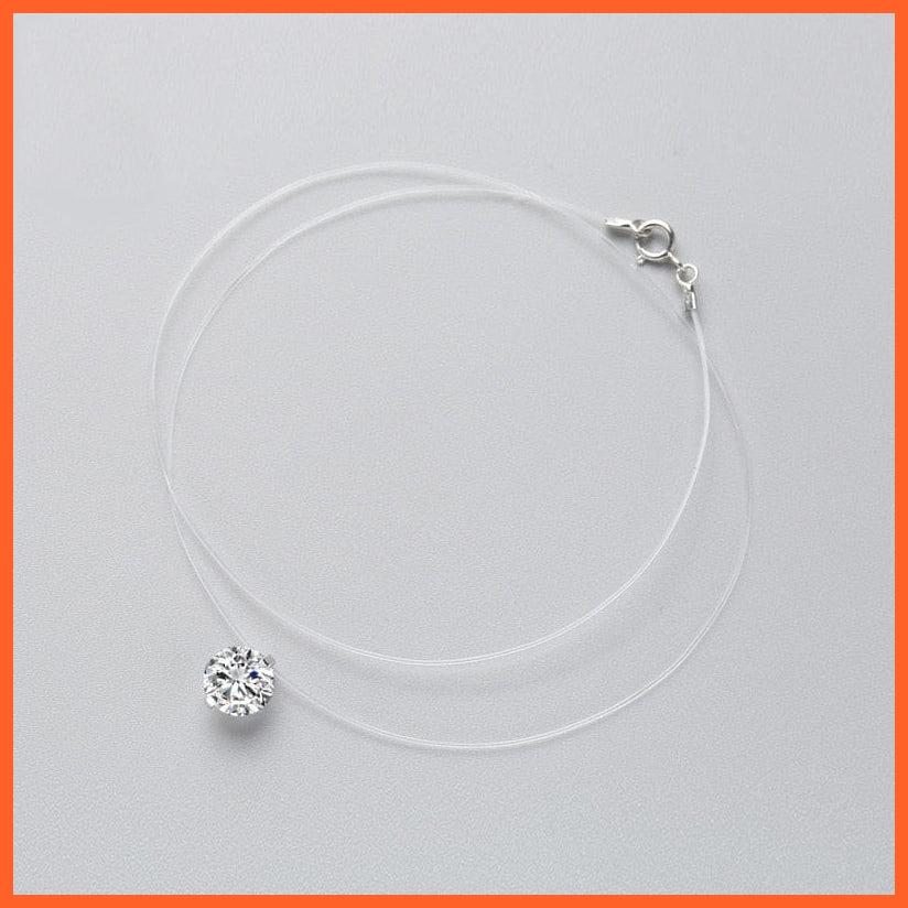 whatagift.com.au Silver Zircon Crystal Pearl Pendant Choker Necklace With Transparent Fishing Line