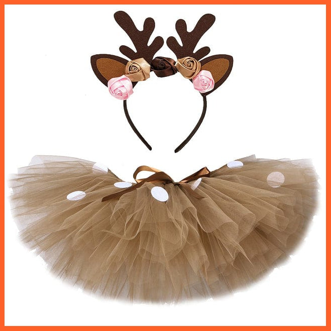 whatagift.com.au Skirt with Headband / 18 Months Fluffy Brown Deer Girl Tutu Skirt | Costume Kids Reindeer Skirt for Halloween Carnival