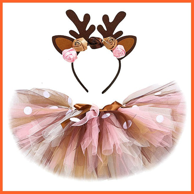 whatagift.com.au Skirt with Headband / 3T Baby Girls Deer Tutu Skirt Outfit for Kids | Reindeer Costume Toddler Girl