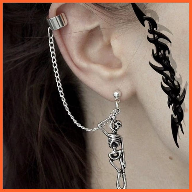 whatagift.uk Skull Grunge Stud Style Asymmetric Clip Earrings for Women