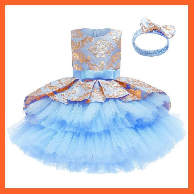 whatagift.com.au sky blue / 18M Lace Embroidery Formal Sleeveless Wedding Gown For Girls