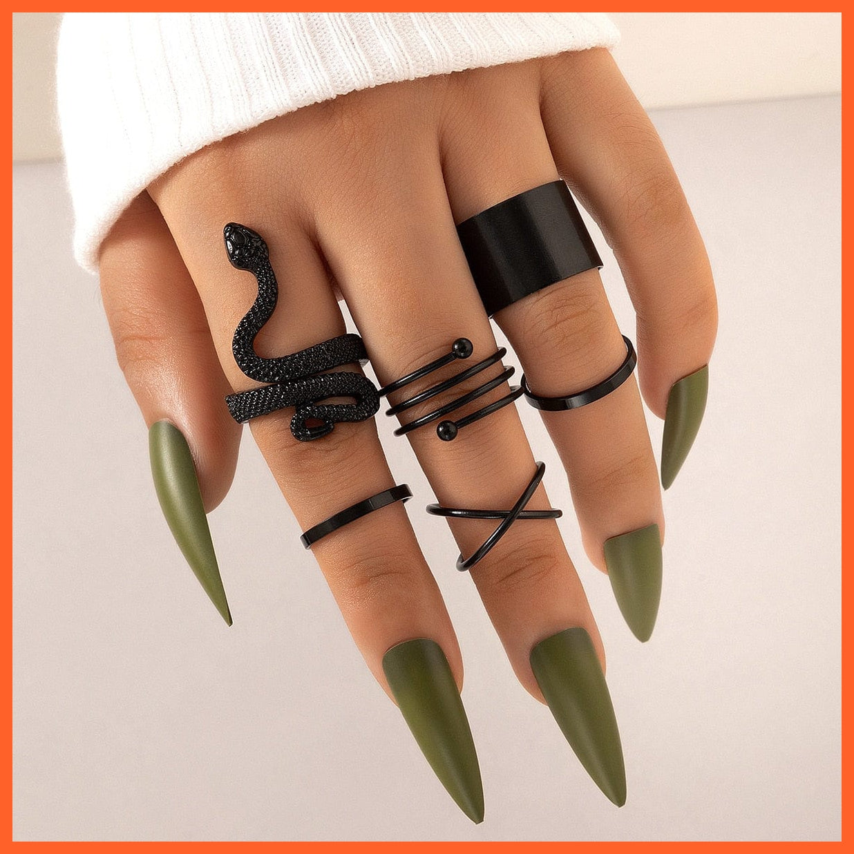 whatagift.uk Snake Ring 1 / Resizable Open Adjustable Finger Black Snake Ring Set For Women