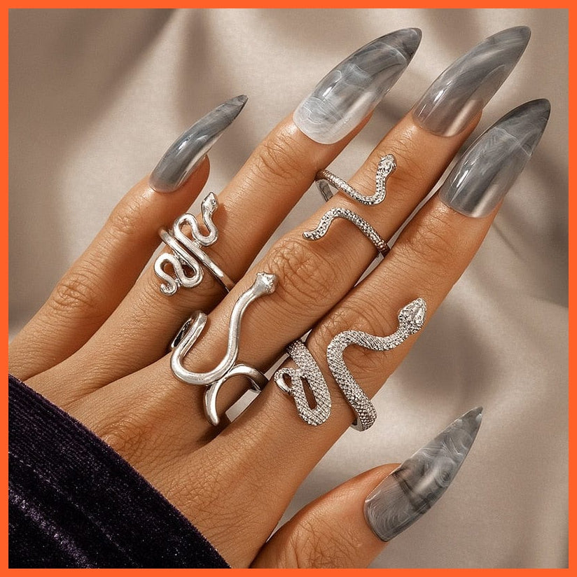 whatagift.uk Snake Ring 7 / Resizable Open Adjustable Silver Snake Ring Set For Women