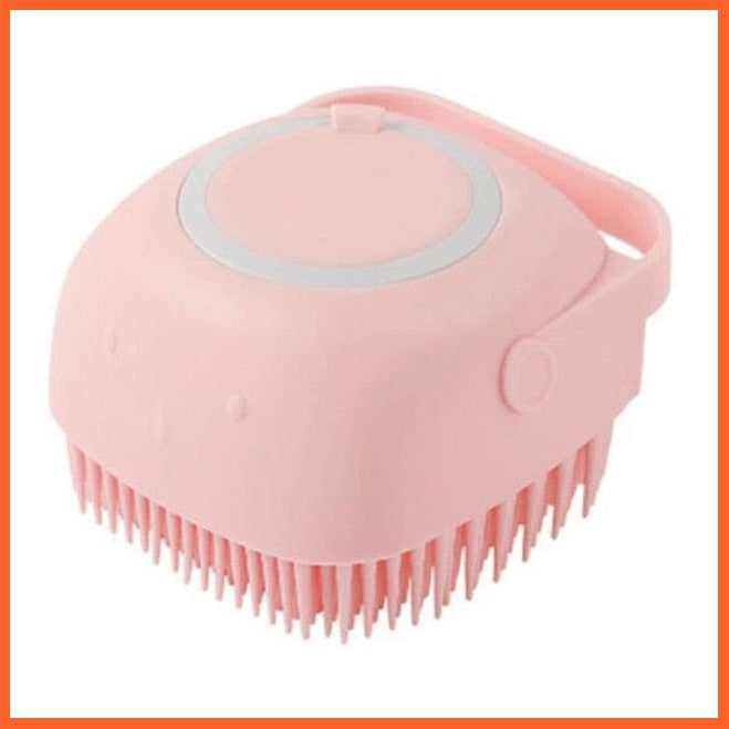 whatagift.com.au square pink Pet Shampoo Massage Bath Brush | Soft Silicone Puppy Cat Shower Cleaning Brush| Pet Grooming Kit