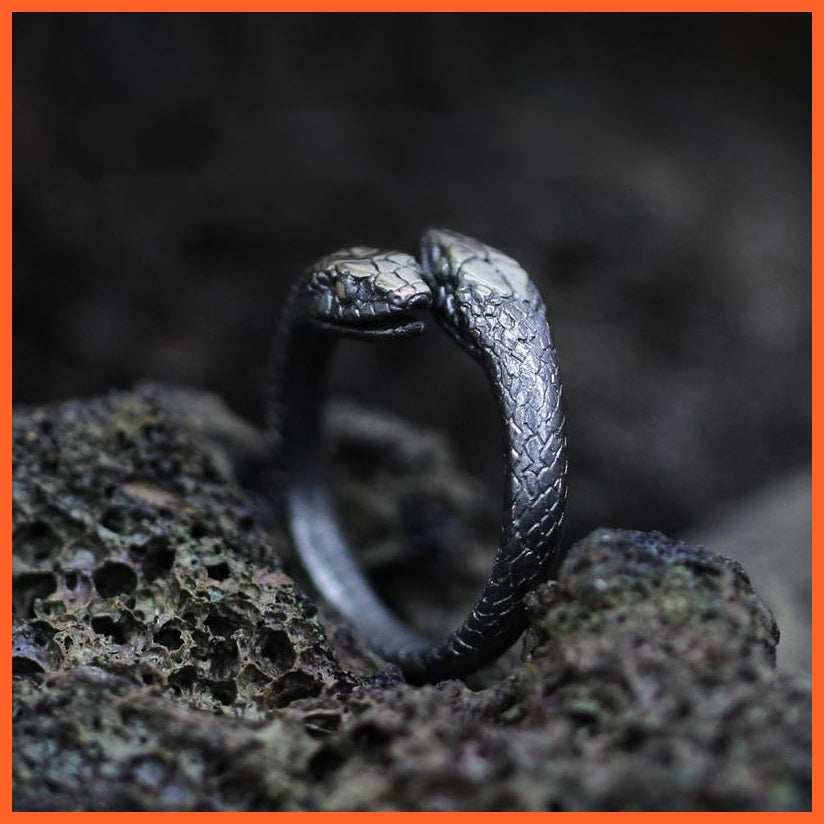 Unisex Double Snake Stainless Steel Ring Gothic Reptile Jewelry | whatagift.com.au.