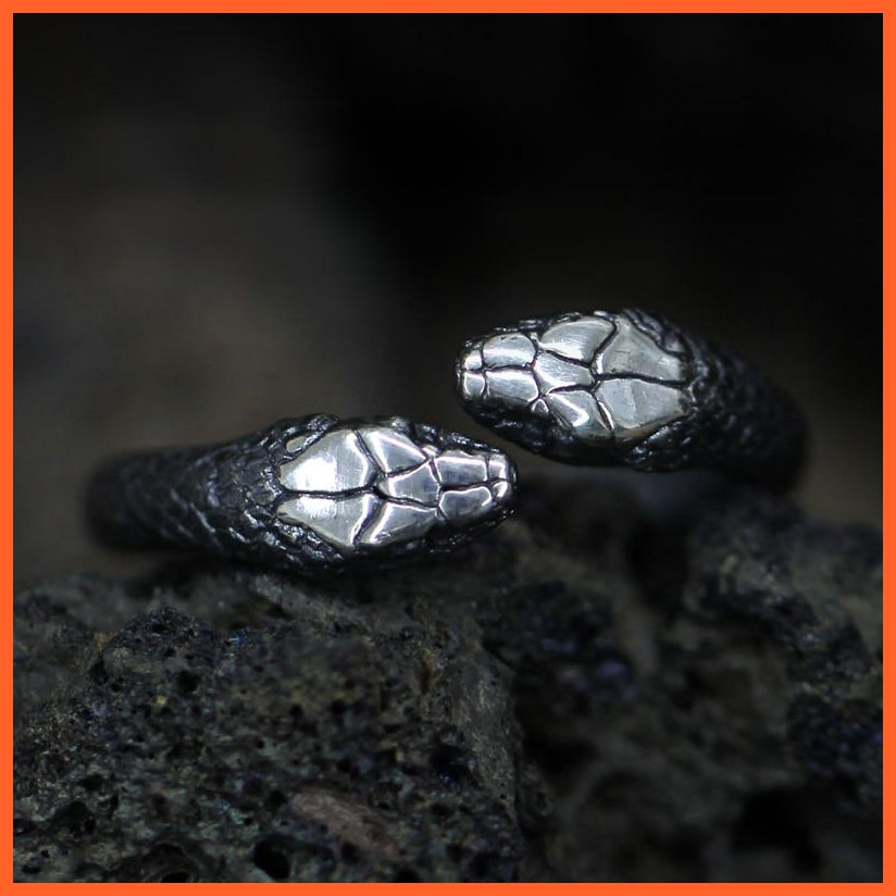 Unisex Double Snake Stainless Steel Ring Gothic Reptile Jewelry | whatagift.com.au.