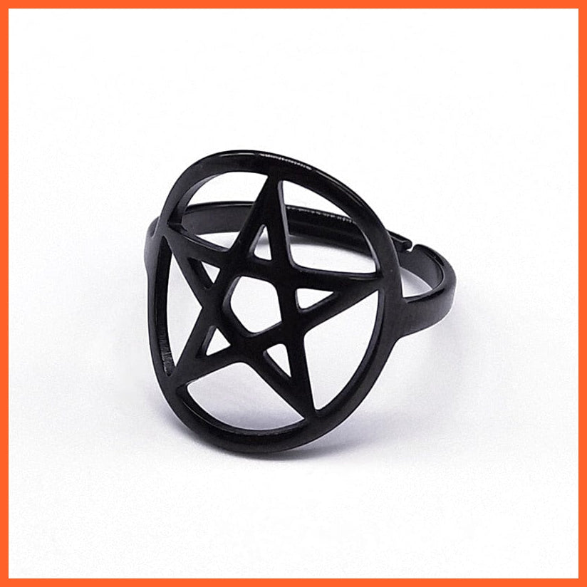 whatagift.uk Stainless Steel Adjustable Satan Inverted Pentagram Finger Ring