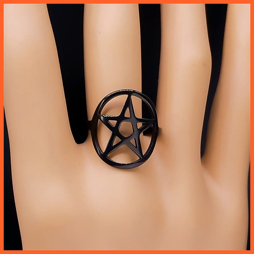 whatagift.uk Stainless Steel Adjustable Satan Inverted Pentagram Finger Ring