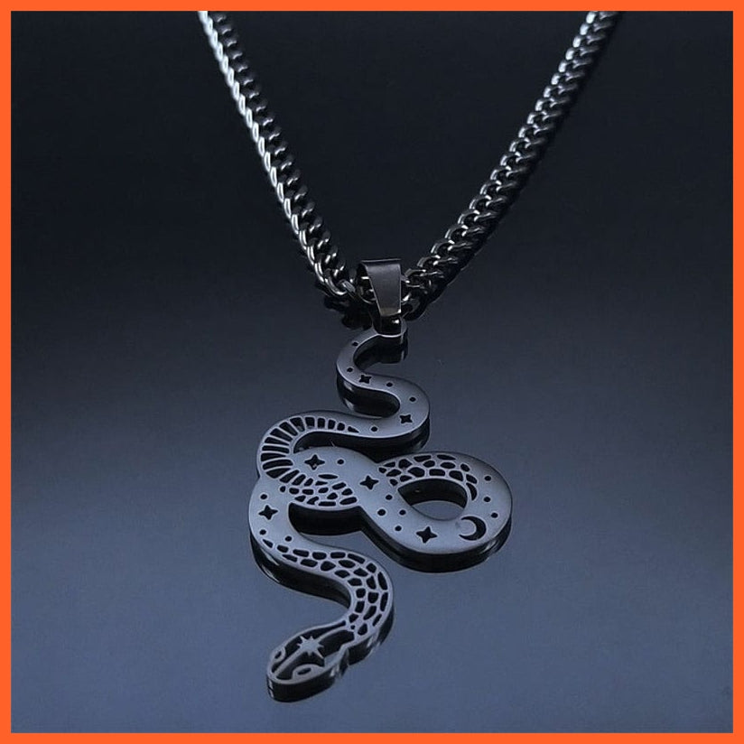 whatagift.uk Stainless Steel Black Snake Pendant Hollow Necklaces