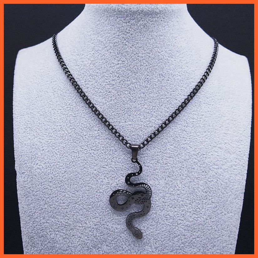 whatagift.uk Stainless Steel Black Snake Pendant Hollow Necklaces