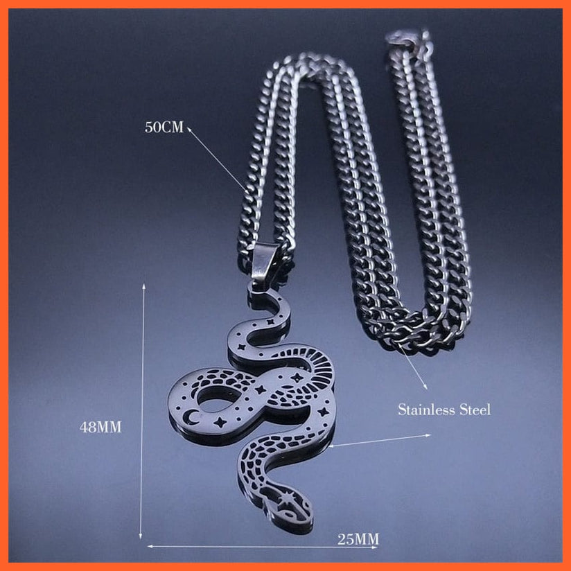 whatagift.uk Stainless Steel Black Snake Pendant Hollow Necklaces
