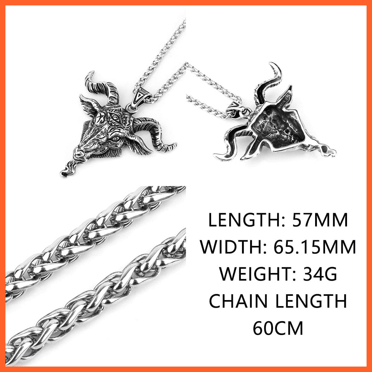 whatagift.uk Stainless Steel Lucifer Satan Ram Charm Pendant Necklace