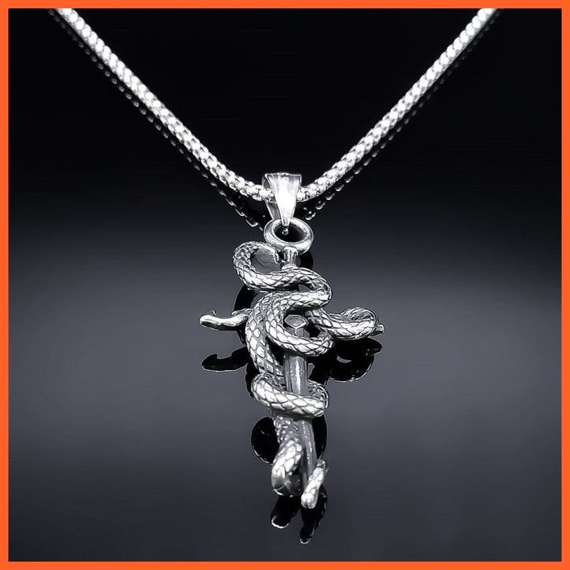 whatagift.uk Stainless Steel Snake Sword Dagger Charm Pendant Necklace