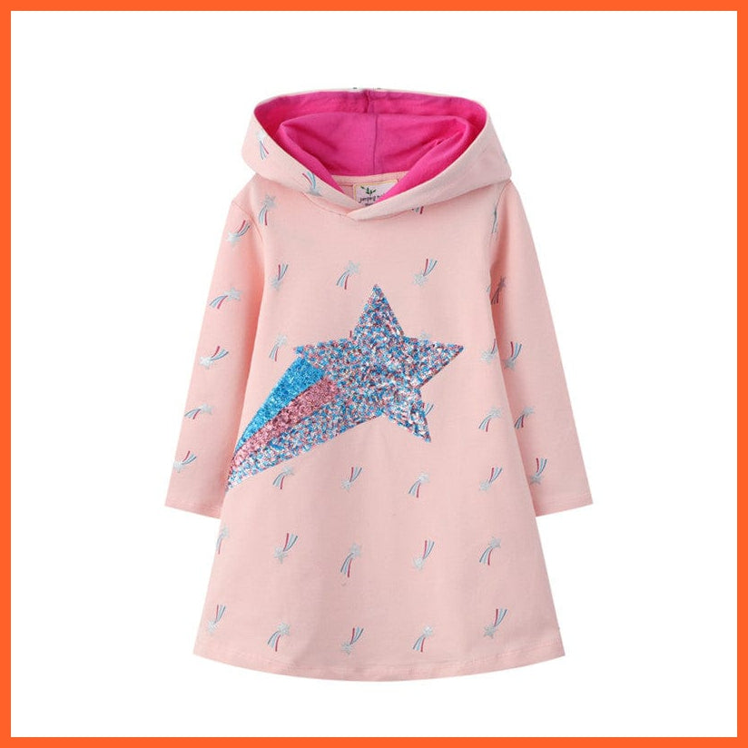 whatagift.com.au Star Printed Girls Long Sleeve Dresses Hoodies