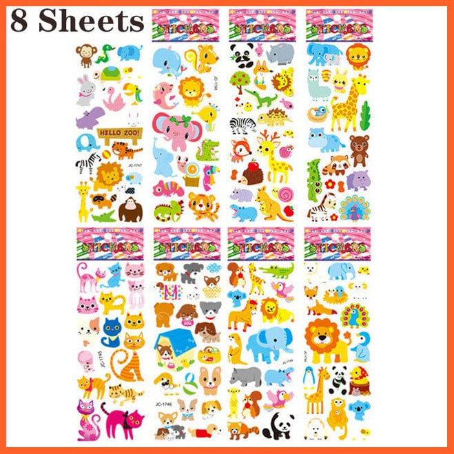 whatagift.com.au Stickers 8 sheets animal 40 Sheets/lot Cartoon Stickers 3D Cartoons Characters Random Sticker Gifts