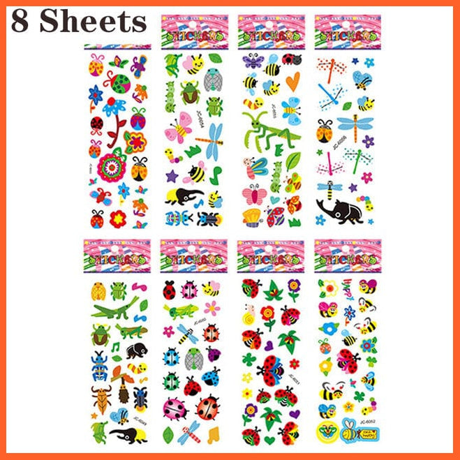 whatagift.com.au Stickers 8 sheets insects 40 Sheets/lot Cartoon Stickers 3D Cartoons Characters Random Sticker Gifts