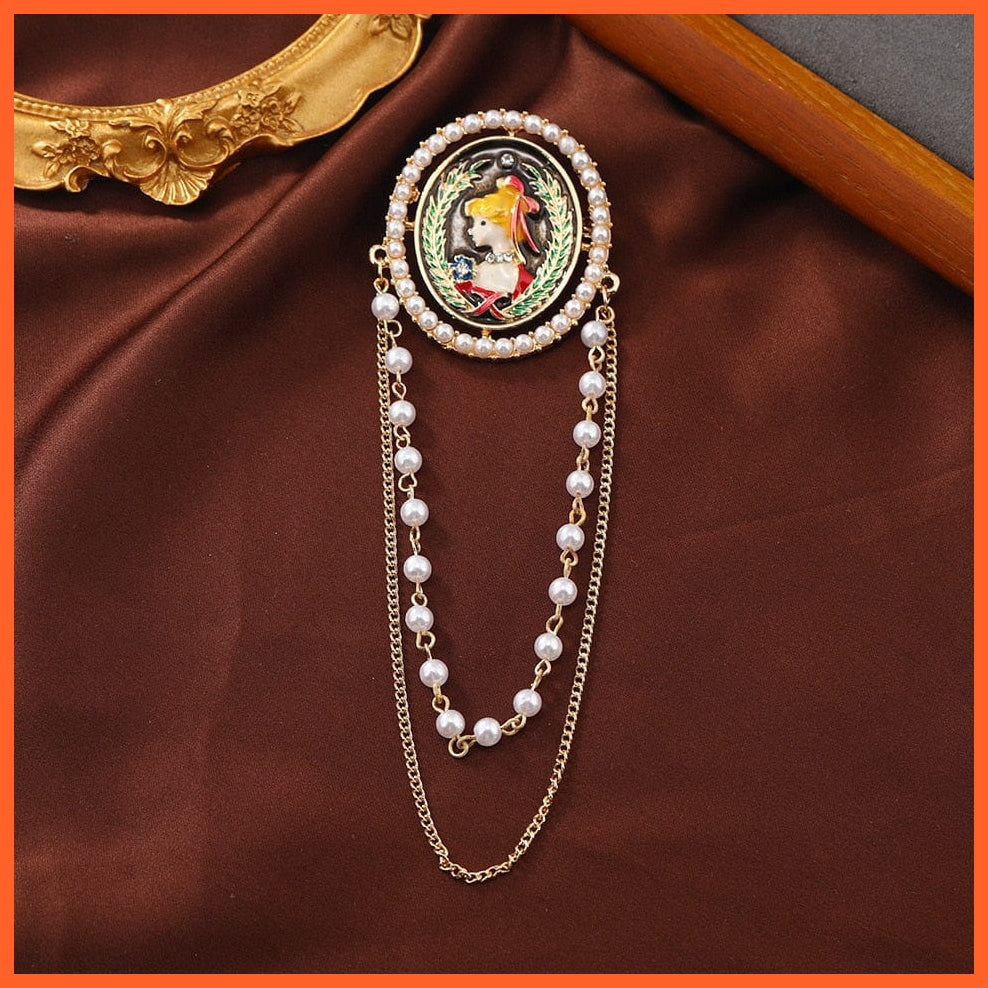 whatagift.com.au Style 1 Vintage Royal Women Portrait Enamel Tassel Pearl Badges and Brooch Pins