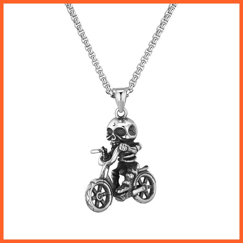 whatagift.uk Style-2 / 60cm Gothic skull Bicycle Pendant Necklaces | Steampunk Stainless Steel Chains