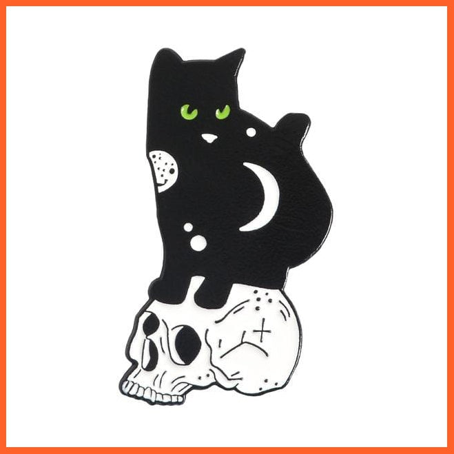 Hugging Cat Brooches |  Hugging Cat & Cat With Skull Enamel Dark Punk Animal Kitten Lapel Pin Brooches | whatagift.com.au.