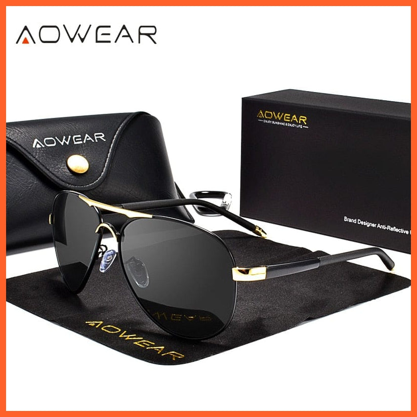 whatagift.com.au Sunglasses 8503 Gold Black / AOWEAR Men Polarized Aviation Sunglasses | Mirror HD Driving Shades