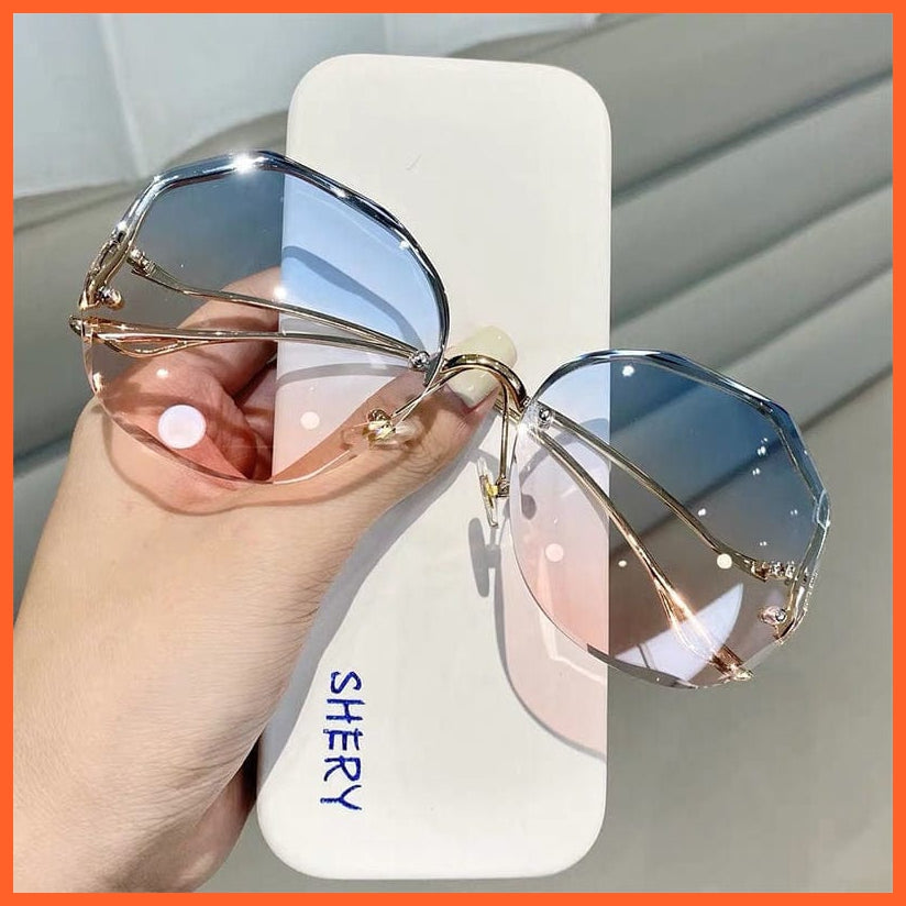 whatagift.com.au Sunglasses Blue Pink / Fashion Luxury Round Gradient Sunglasses | Women Metal Curved Ladies UV400 Eyewear