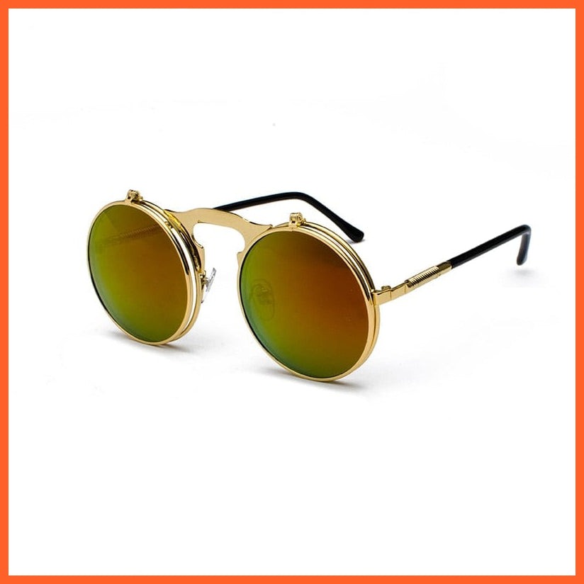 whatagift.com.au Sunglasses C13GoldRedMirror / Other Vintage Steampunk Flip Sunglasses | Men Women Retro Round Metal Frame Glasses