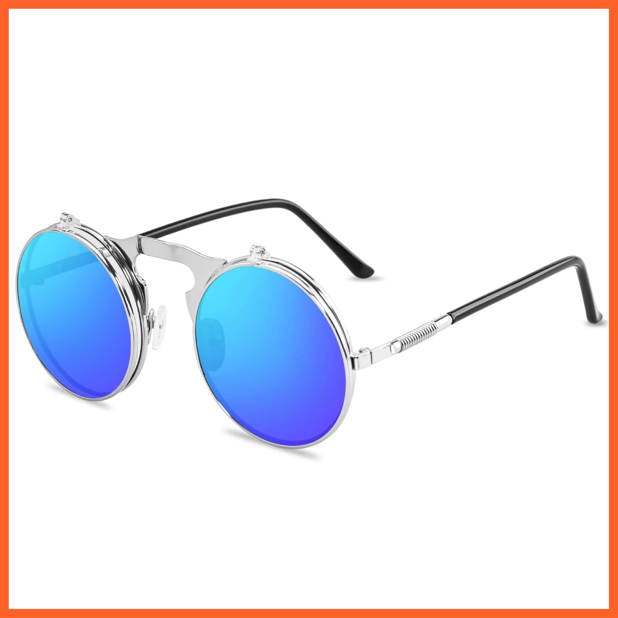 whatagift.com.au Sunglasses C4SilverBlue / Other Vintage Steampunk Flip Sunglasses | Men Women Retro Round Metal Frame Glasses