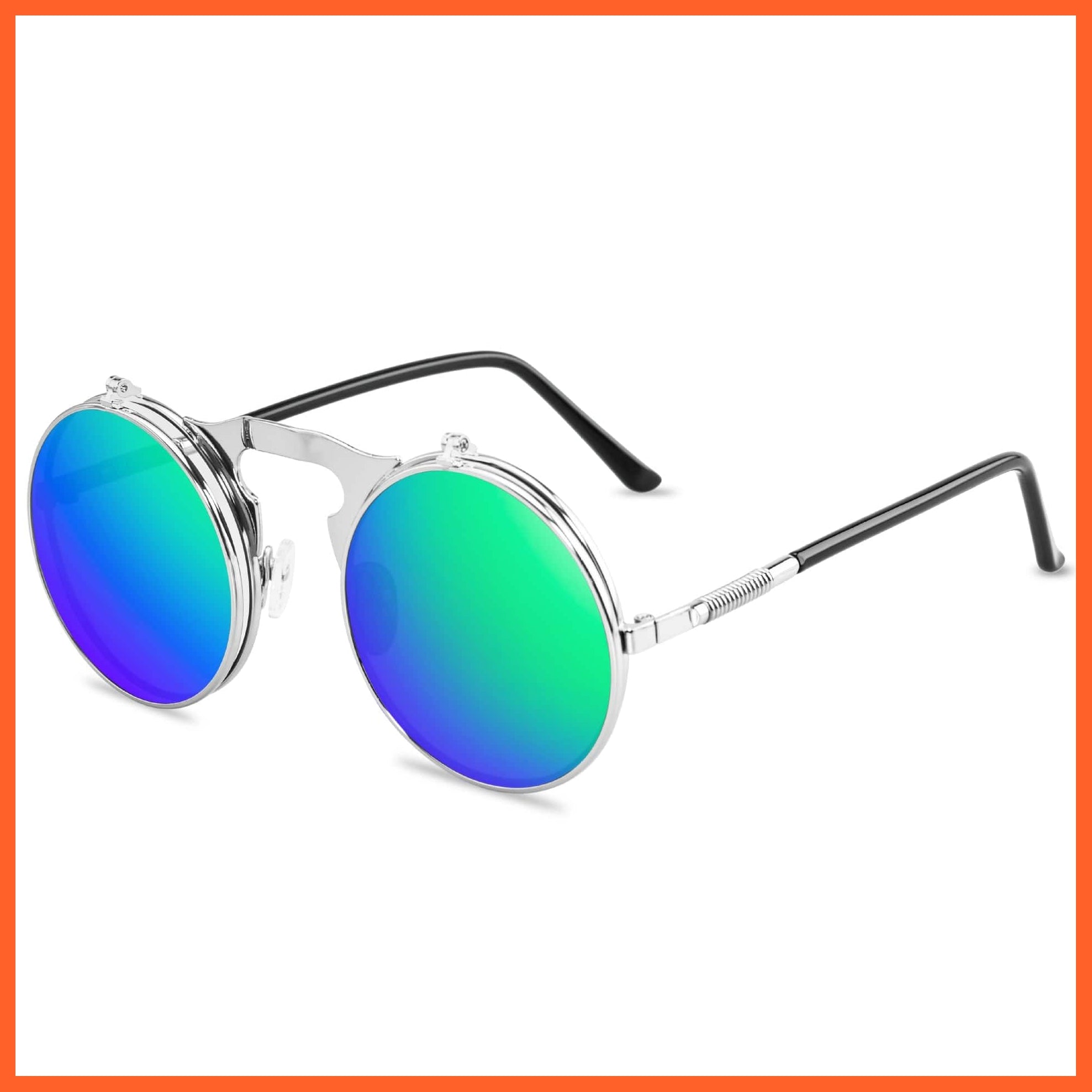 whatagift.com.au Sunglasses C6SilverGreen / Other Vintage Steampunk Flip Sunglasses | Men Women Retro Round Metal Frame Glasses
