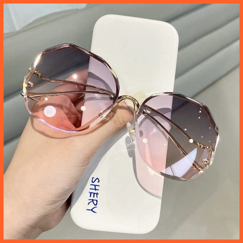 whatagift.com.au Sunglasses Gray Pink / Fashion Luxury Round Gradient Sunglasses | Women Metal Curved Ladies UV400 Eyewear