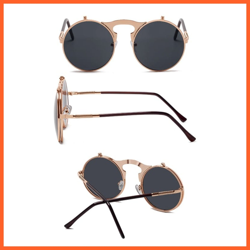 whatagift.com.au Sunglasses Vintage Steampunk Flip Sunglasses | Men Women Retro Round Metal Frame Glasses