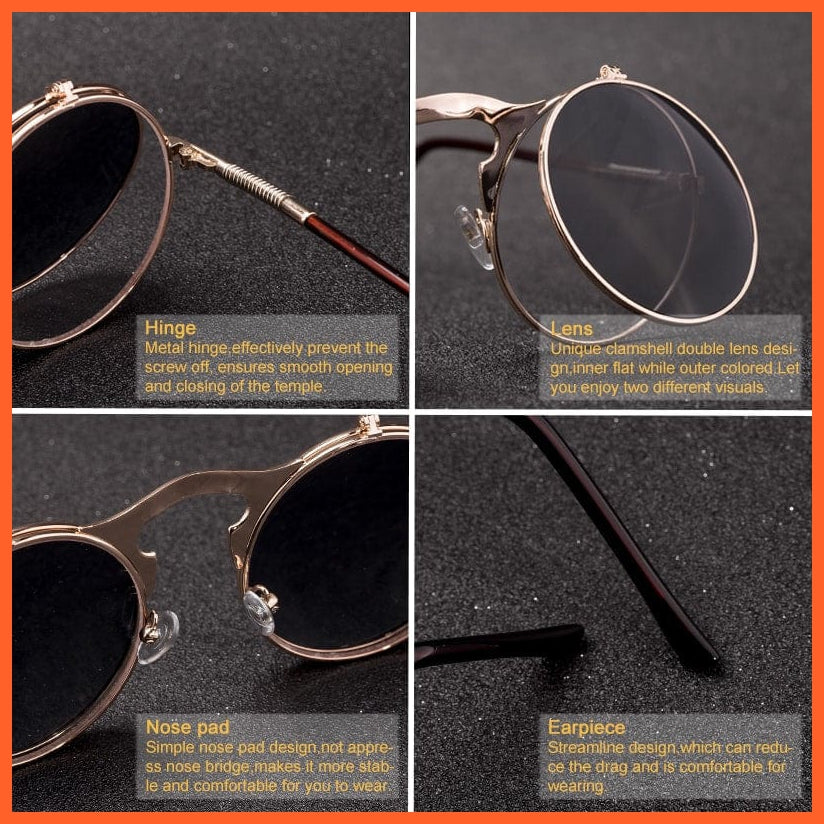 whatagift.com.au Sunglasses Vintage Steampunk Flip Sunglasses | Men Women Retro Round Metal Frame Glasses