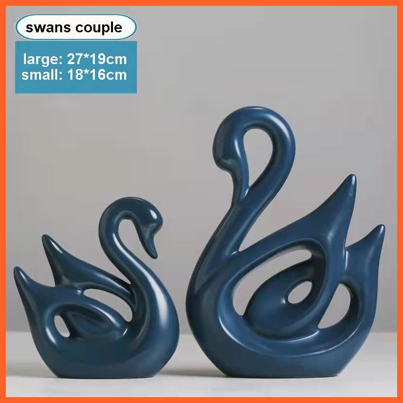 whatagift.uk Swan Couple Ceramic Decorations For Home Cabinet I Animal Figurines Home Decor