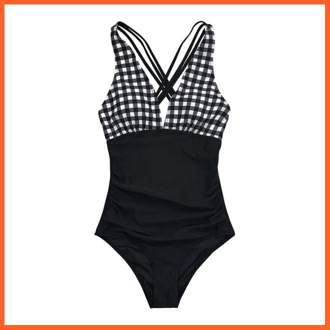 whatagift.com.au Swimsuit Women AB20632M / XS / China Black V-neck One-Piece Swimsuit | Sexy Crisscross Back Women Molokini Swimwear