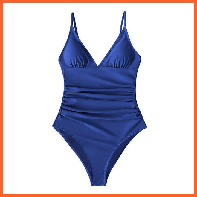whatagift.com.au Swimsuit Women ADI4009B / XS / China Burgundy Deep V-neck Shirring One-piece Removable Bra Plain Monokinis Swimsuit