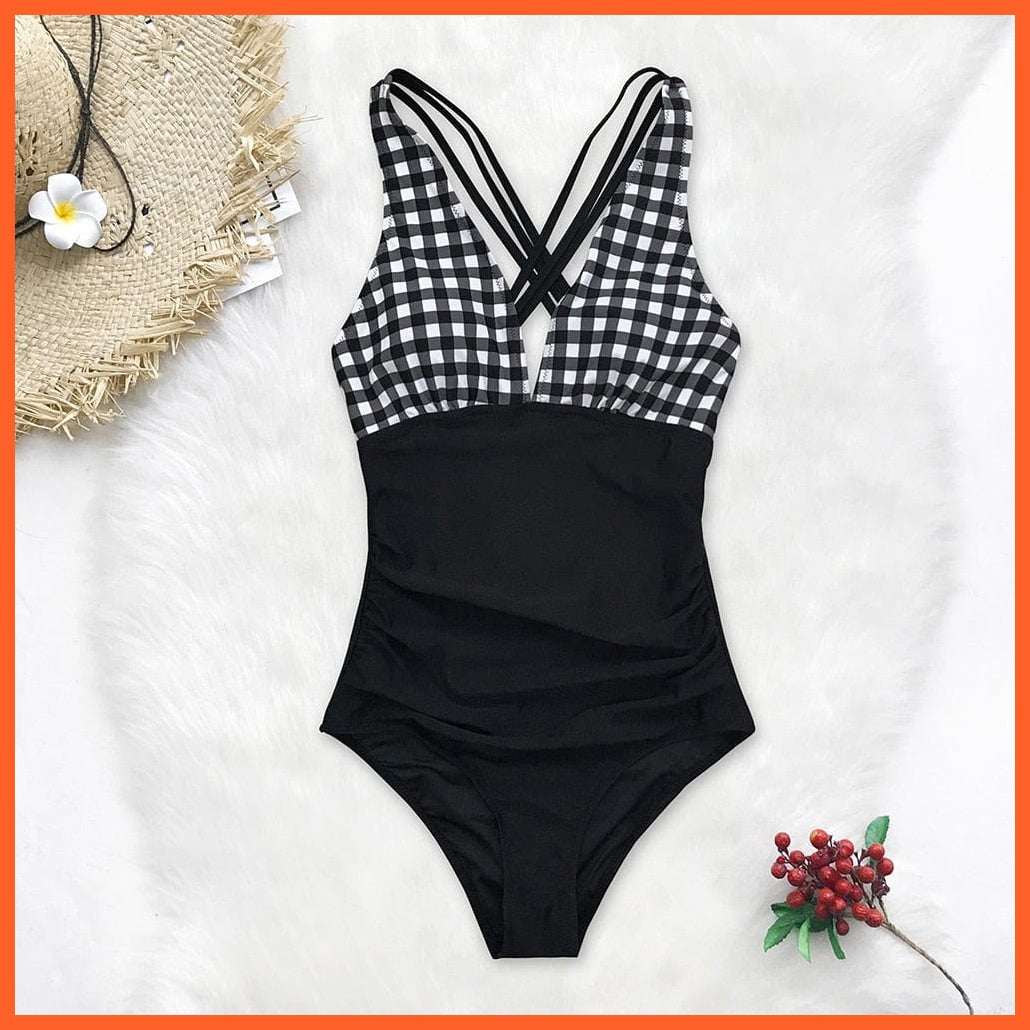 whatagift.com.au Swimsuit Women Black V-neck One-Piece Swimsuit | Sexy Crisscross Back Women Molokini Swimwear