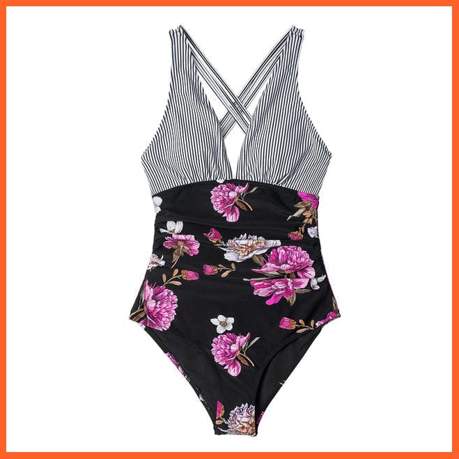whatagift.com.au Swimsuit Women Black V-neck One-Piece Swimsuit | Sexy Crisscross Back Women Molokini Swimwear