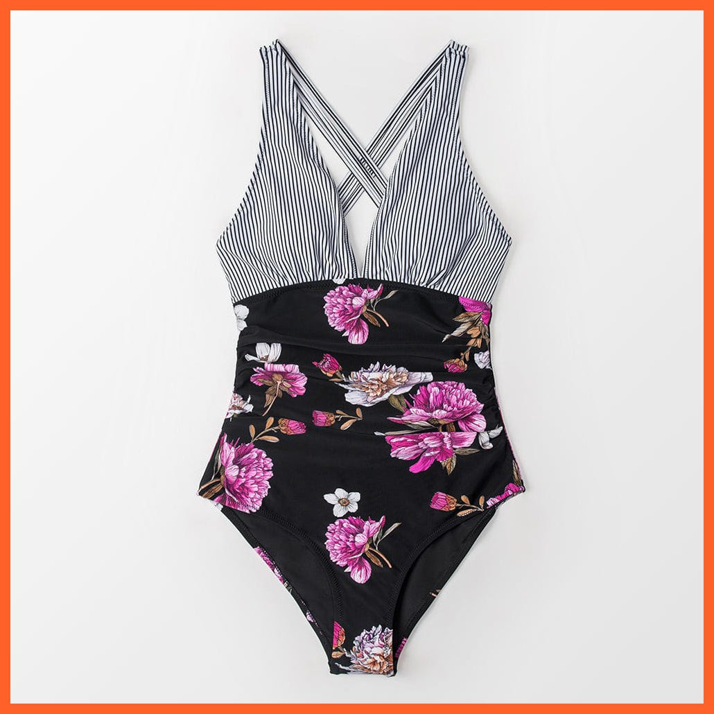 whatagift.com.au Swimsuit Women Black V-neck One-Piece Swimsuit | Sexy Crisscross Back Women Molokini Swimwear