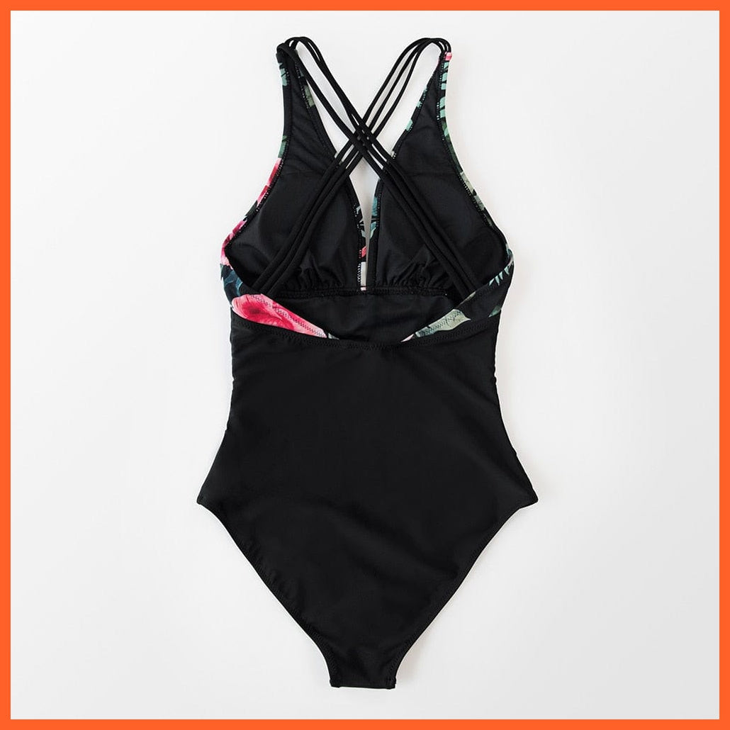 whatagift.com.au Swimsuit Women Black V-neck One-Piece Swimsuit | Sexy Crisscross Back Women Molokini Swimwear