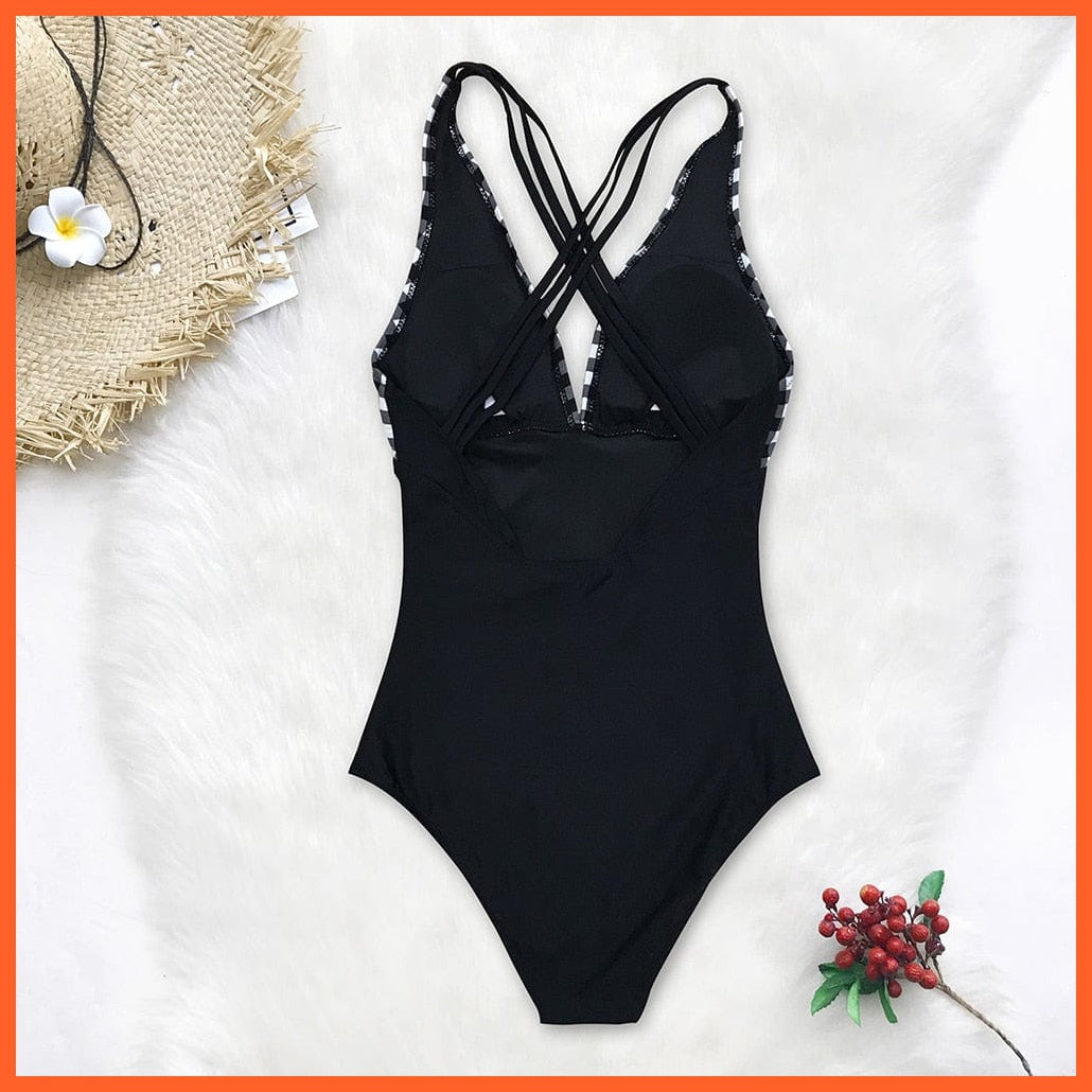 whatagift.com.au Swimsuit Women Black V-neck One-Piece Swimsuit | Sexy Crisscross Back Women Molokini Swimwear