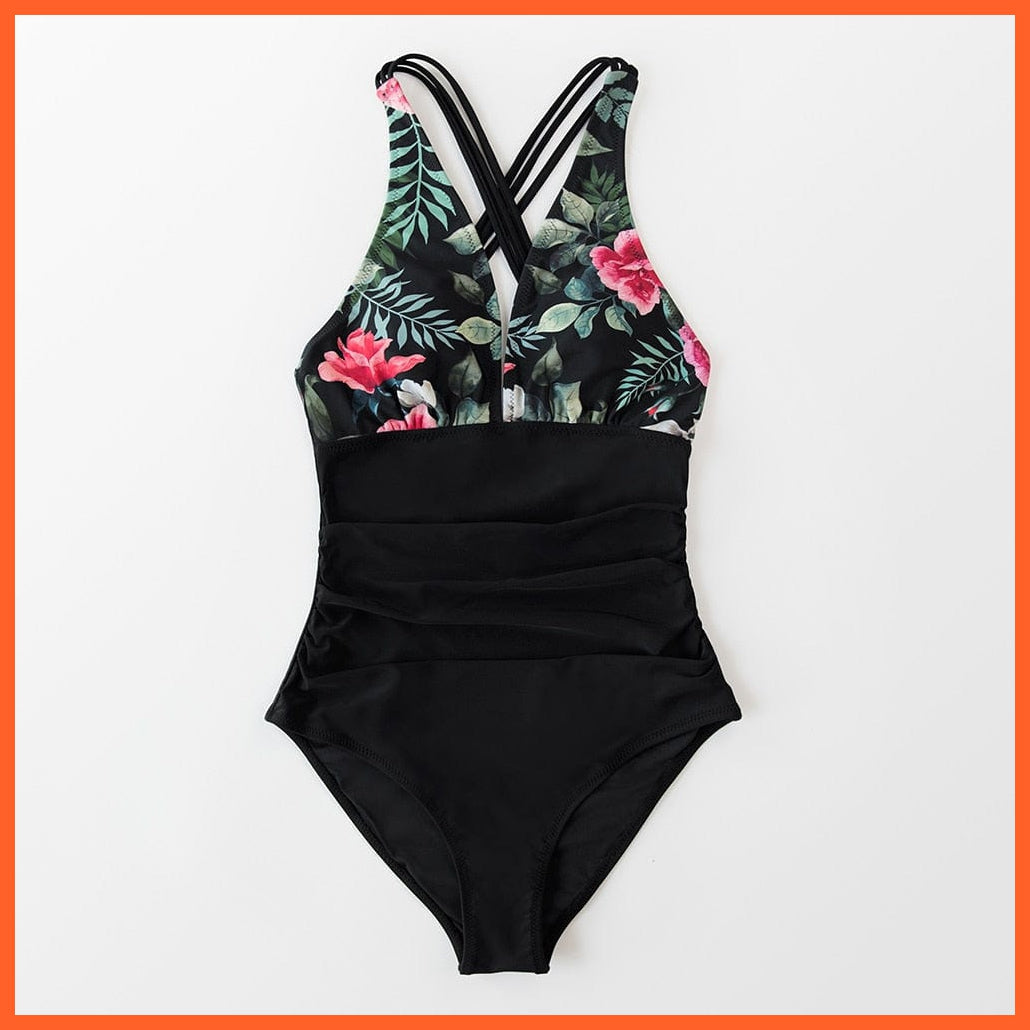 whatagift.com.au Swimsuit Women Black V-neck One-Piece Swimsuit | Sexy Crisscross Back Women Molokini Swimwear