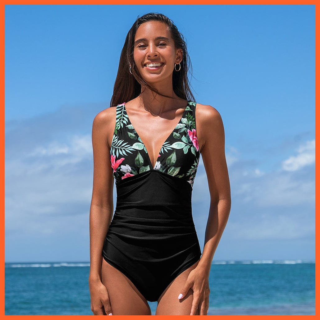 whatagift.com.au Swimsuit Women Black V-neck One-Piece Swimsuit | Sexy Crisscross Back Women Molokini Swimwear