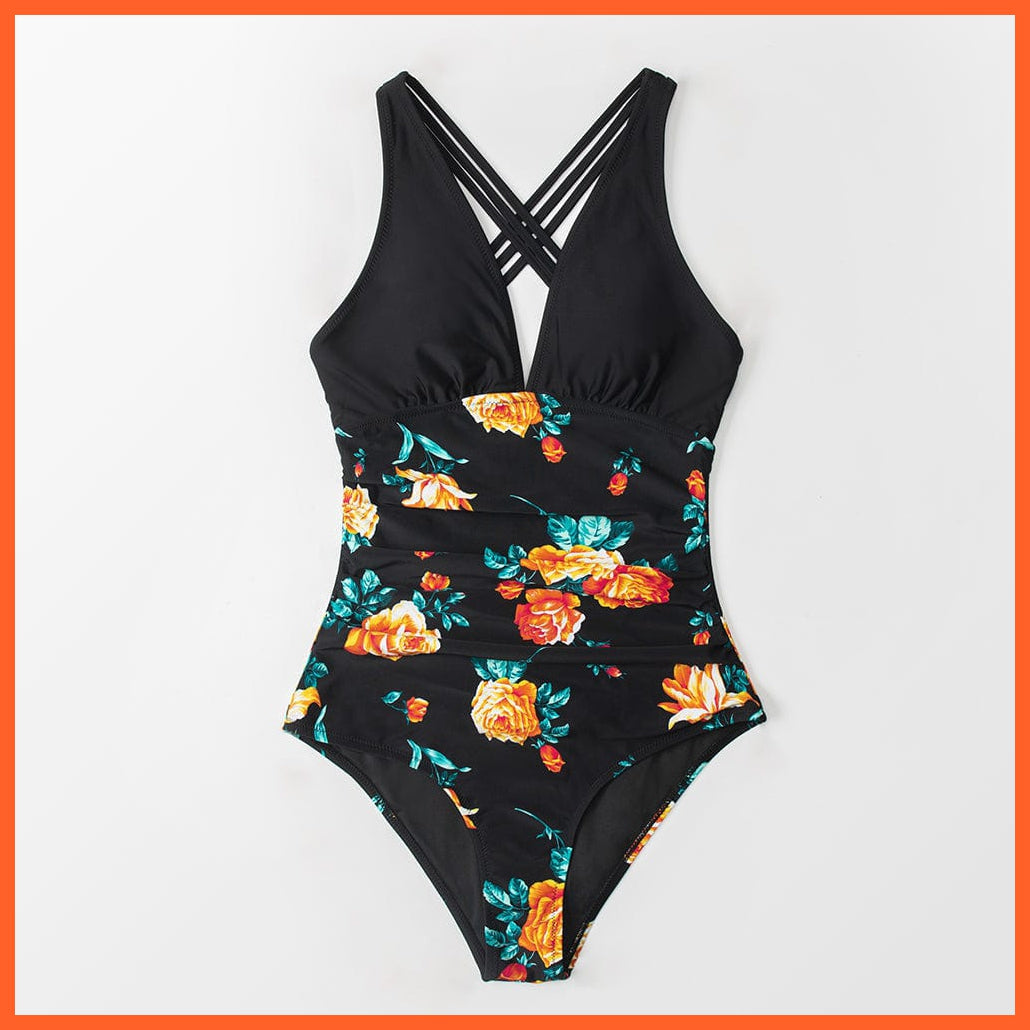 whatagift.com.au Swimsuit Women Black V-neck One-Piece Swimsuit | Sexy Crisscross Back Women Molokini Swimwear