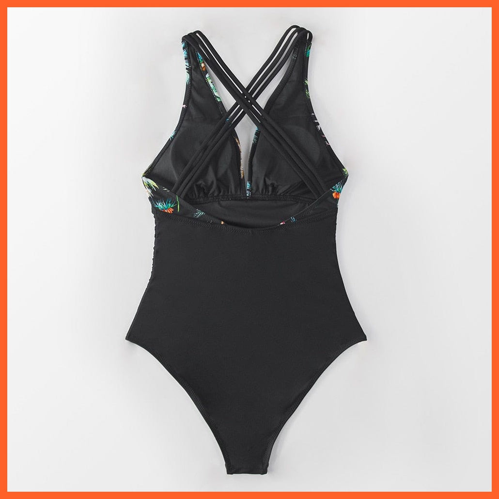 whatagift.com.au Swimsuit Women Black V-neck One-Piece Swimsuit | Sexy Crisscross Back Women Molokini Swimwear