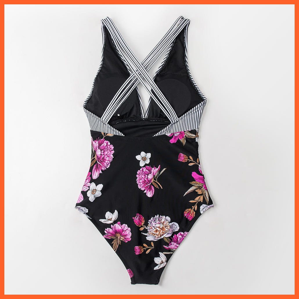 whatagift.com.au Swimsuit Women Black V-neck One-Piece Swimsuit | Sexy Crisscross Back Women Molokini Swimwear