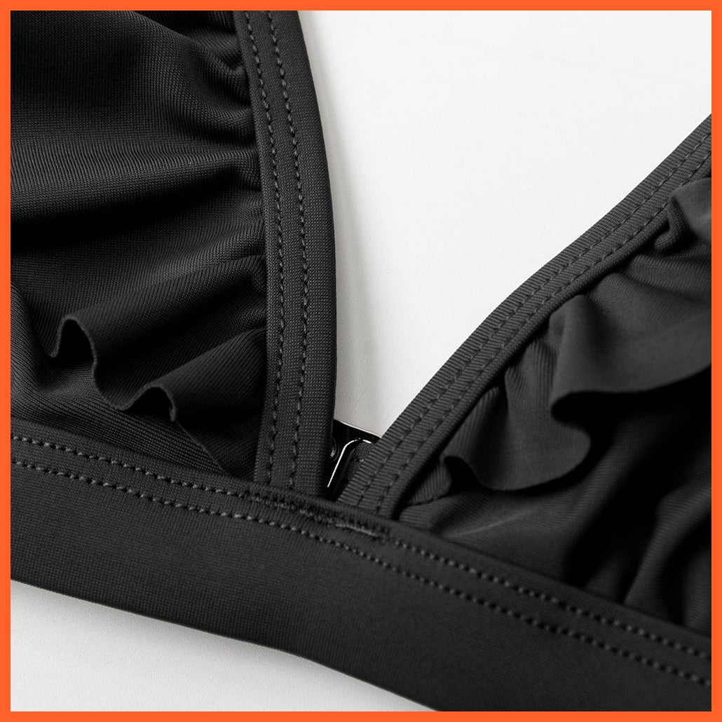 whatagift.com.au Swimsuit Women Women Sexy Solid Brown Two Piece V-neck Ruffled High-waist Bikini Sets Swimsuit
