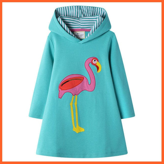 whatagift.com.au T7159 flamingo / 3T Flamingo Printed Girls Long Sleeve Dresses Hoodies