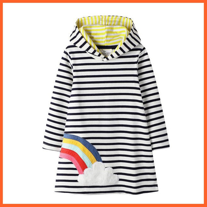whatagift.com.au T7166 Rainbow / 7T / China Star Printed Girls Long Sleeve Dresses Hoodies