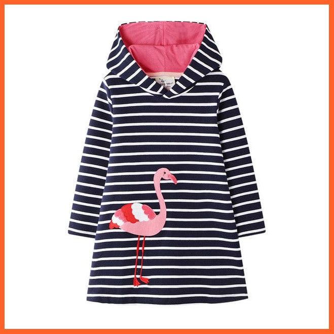 whatagift.com.au T7179 Flamingo / 3T Flamingo Printed Girls Long Sleeve Dresses Hoodies
